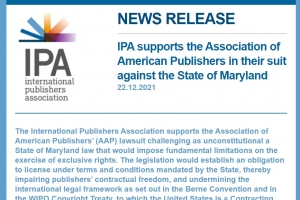 IPA підтримує Асоціацію американських видавців у позові проти штату Меріленд